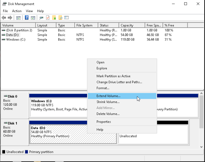 Initial diskmgmt window