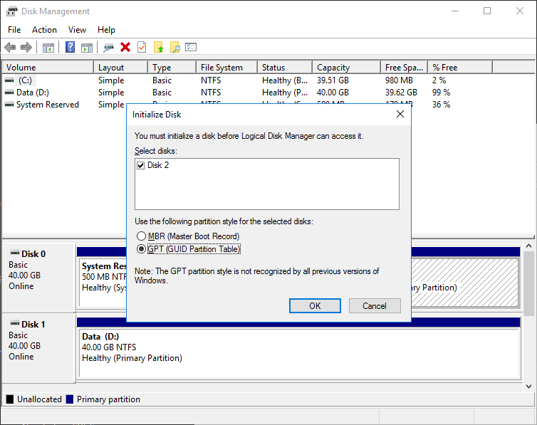 Initialize disk